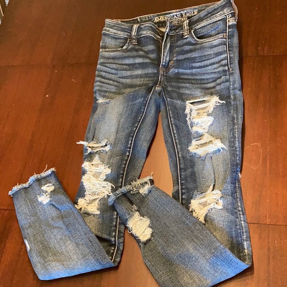 Blue, jegging crop